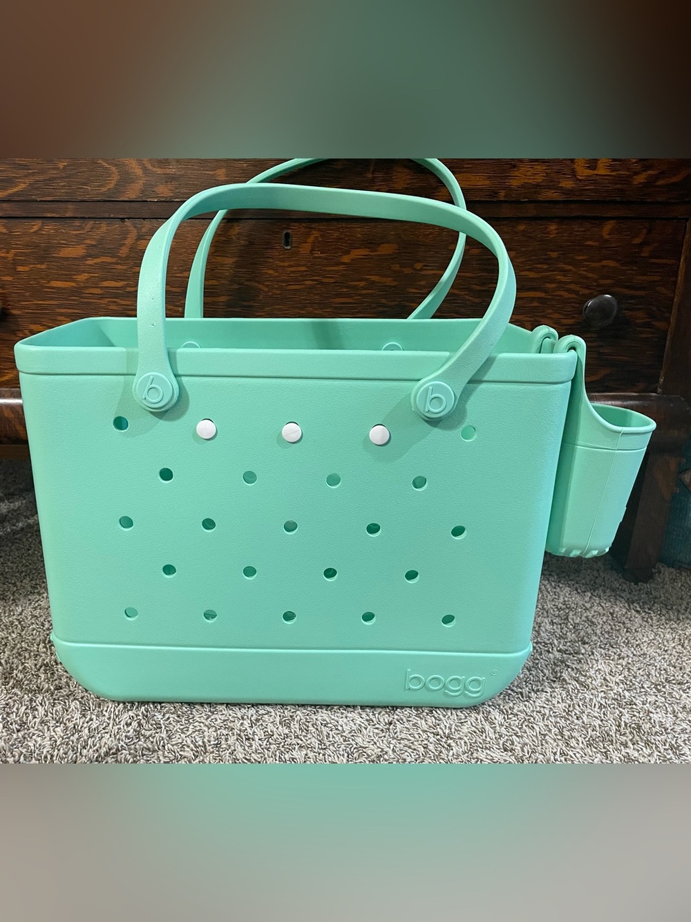 BOGG Original Teal with two zipper pouches and cup holder